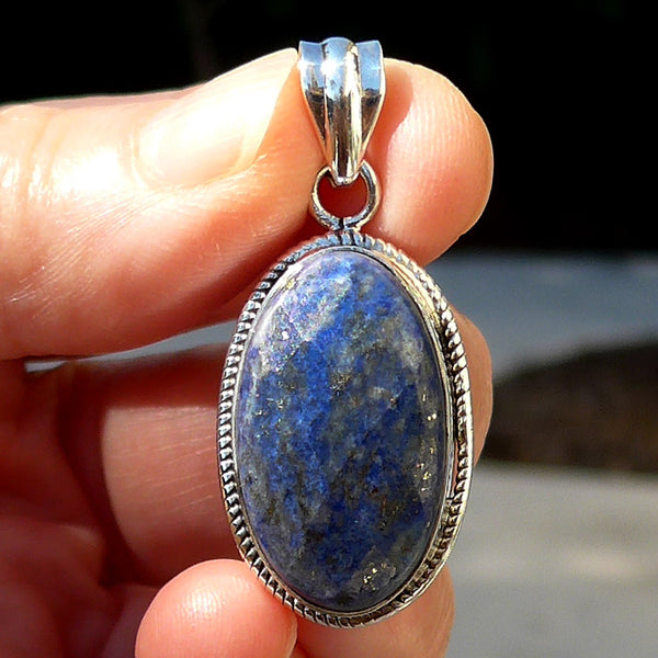 Lapis Lazuli Pineapple Cut Oval Pendant in Sterling Silver