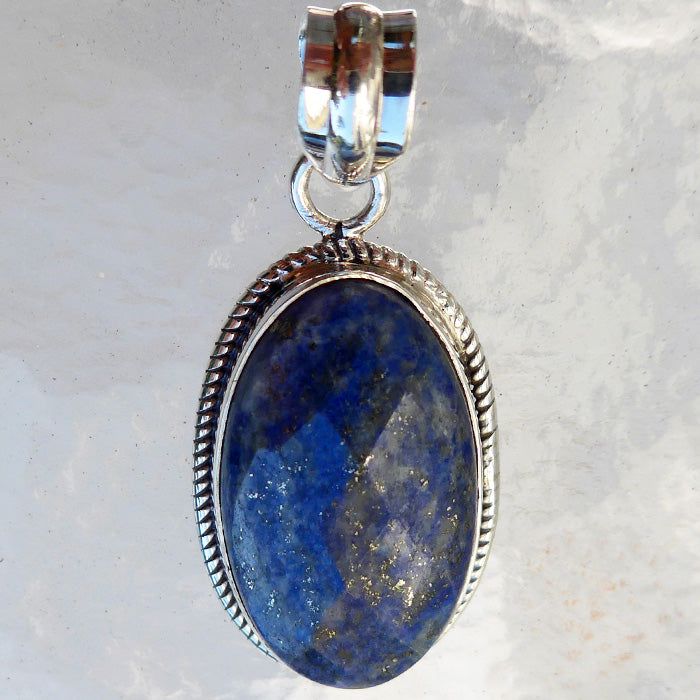 Lapis Lazuli Pineapple Cut Oval Pendant in Sterling Silver