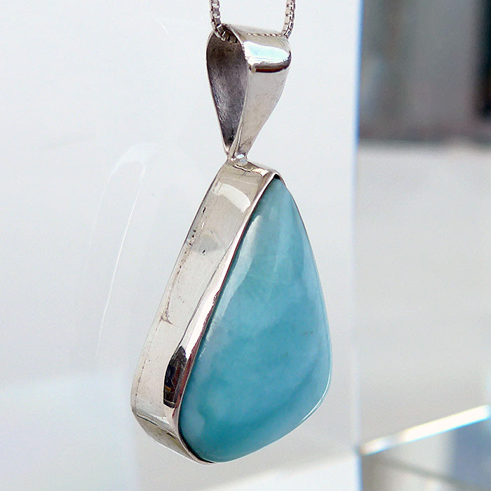 Polished Teardrop Larimar Pendant in Sterling Silver