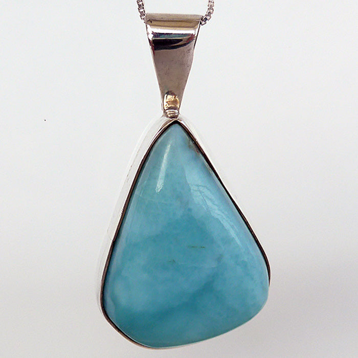 Polished Teardrop Larimar Pendant in Sterling Silver