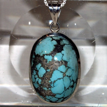 Persian Turquoise Oval Pendant in Sterling Silver