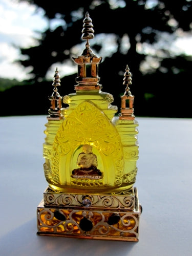 22 Karat Gold Gem Studded Amber Pagoda with Amethyst Buddha Altarpiece by Pedro Michel