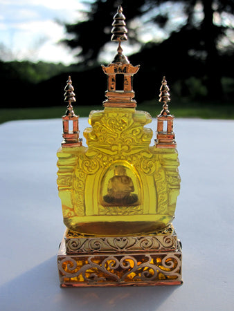 22 Karat Gold Gem Studded Amber Pagoda with Amethyst Buddha Altarpiece by Pedro Michel