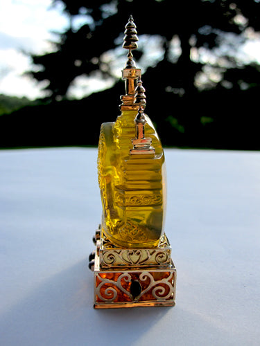 22 Karat Gold Gem Studded Amber Pagoda with Amethyst Buddha Altarpiece by Pedro Michel