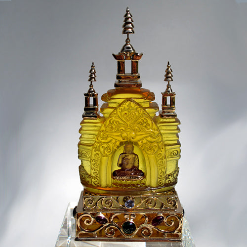 22 Karat Gold Gem Studded Amber Pagoda with Amethyst Buddha Altarpiece by Pedro Michel