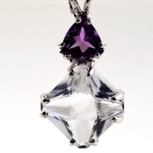 Clear Quartz Mini Magician Pendant with Trillion Amethyst Crown