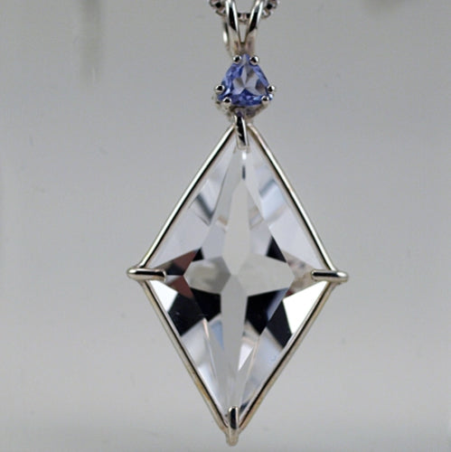 Clear Quartz Ascension Star Pendant with Tanzanite Crown