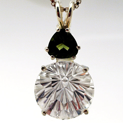 Clear Quartz Super Nova Pendant with Trillion Moldavite Crown