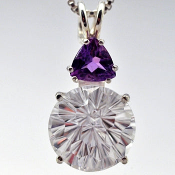 Clear Quartz Super Nova Pendant with Trillion Amethyst Crown