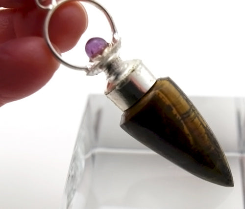Tiger's Eye Amphora Pendulum with Amethyst