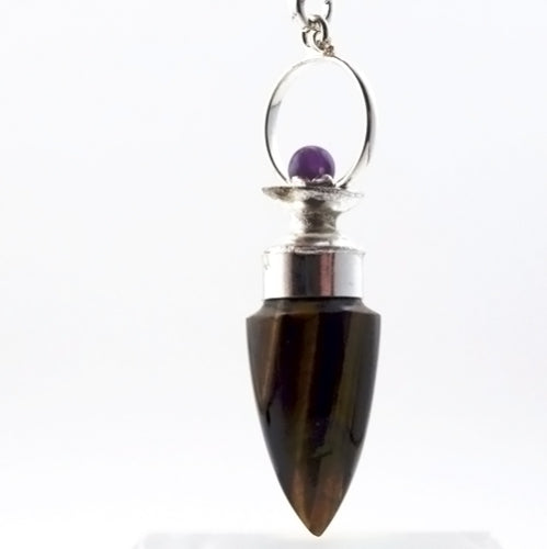 Tiger's Eye Amphora Pendulum with Amethyst