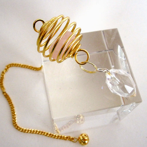 Rose and Clear Quartz YGF Spiral Pendulum