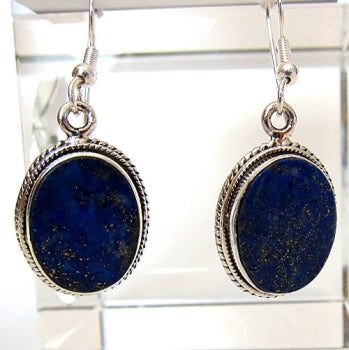 Lapis Lazuli Sparkling Hanging Earrings with Sterling Silver Beaded Trim