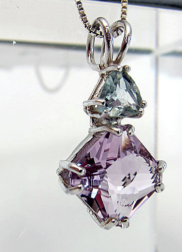 Rose de France Amethyst Mini Magician Pendant with Trillion Aquamarine Crown