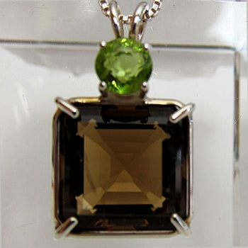 Smoky Earth Heart Pendant with Round Peridot Crown In Prong Setting