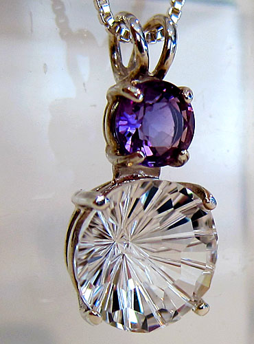 Clear Quartz Super Nova Pendant with Round Amethyst Crown