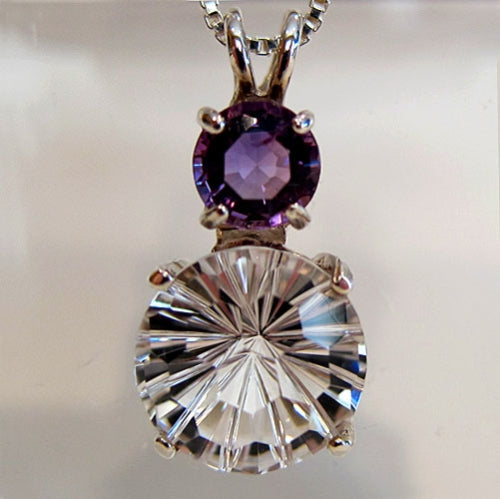 Clear Quartz Super Nova Pendant with Round Amethyst Crown