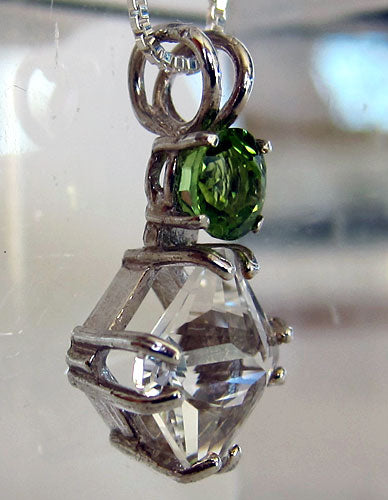 Clear Quartz Mini Magician Stone Pendant with Peridot Gemstone Crown