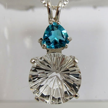 Clear Quartz Super Nova Pendant with Trillion Bahia Blue Obsidian Gemstone Crown