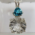 Clear Quartz Super Nova Pendant with Trillion Bahia Blue Obsidian Gemstone Crown