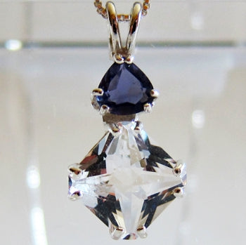 Clear Quartz Mini Magician Stone Pendant with Trillion Iolite Crown