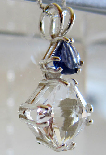 Clear Quartz Mini Magician Stone Pendant with Trillion Iolite Crown