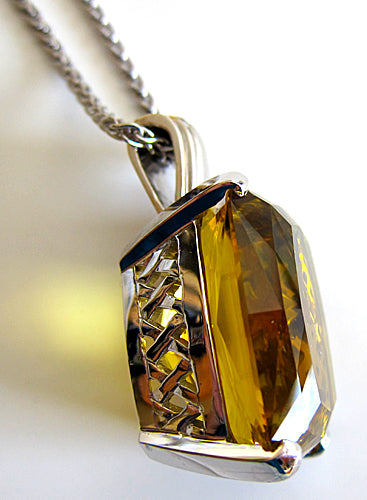 Brilliant 93 Ct Heliodor Pendant in White Gold -- 2X Price Drop!