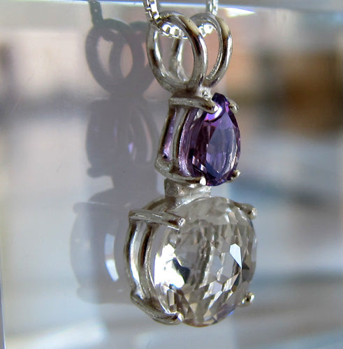 Clear Quartz Mini Radiant Heart with Deep Amethyst Teardrop Crown