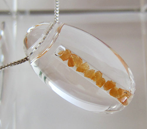 Spessartine Garnet in Quartz Waterdrop Pendant