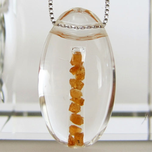 Spessartine Garnet in Quartz Waterdrop Pendant