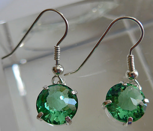 Tibetan Green Obsidian Radiant Heart Hanging Earrings