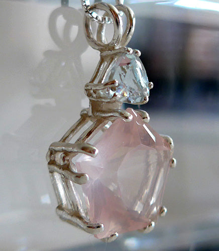 Rose Quartz Star of Venus with Trillion Aquamarine