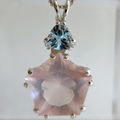 Rose Quartz Star of Venus with Trillion Aquamarine
