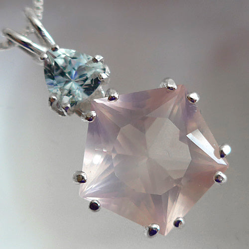 Rose Quartz Star of Venus with Trillion Aquamarine