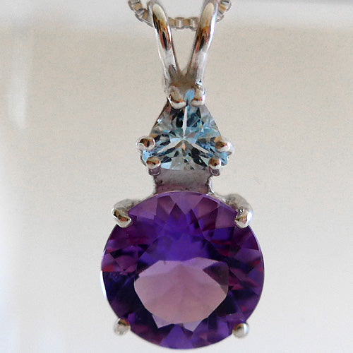 Amethyst 10mm Brilliant Cut Pendant with Aquamarine Trillion