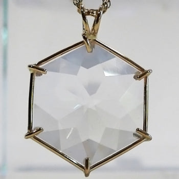 14 kt Gold Water Clear Quartz Flower of Life Pendant