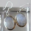 Moonstone Hanging Oval Earrings in Sterling Silver