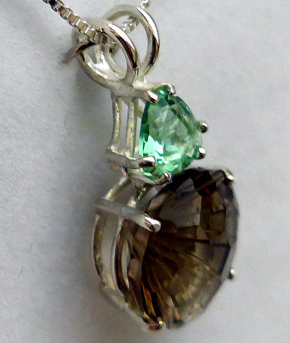 Smoky Quartz Super Nova Pendant with Tibetan Green Obsidian Trillion