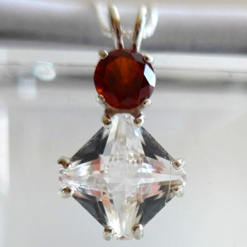Danburite Mini Magician Stone Pendant with Hessonite Garnet Crown