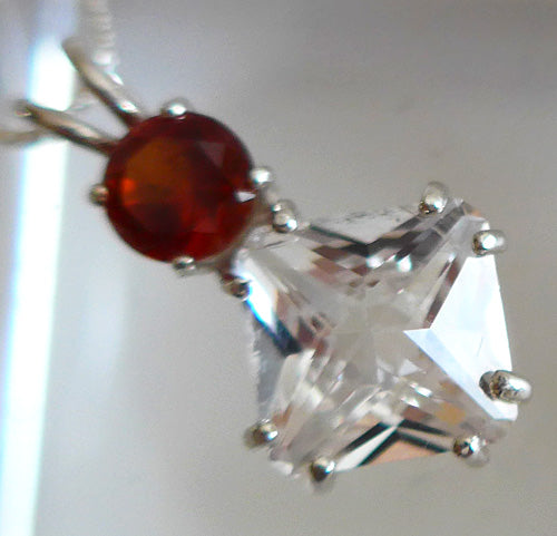 Danburite Mini Magician Stone Pendant with Hessonite Garnet Crown