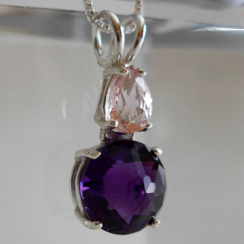 Amethyst Mini Radiant Heart with Morganite Teardrop Gemstone
