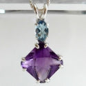 Amethyst Mini Magician Stone Pendant with Oval Aquamarine