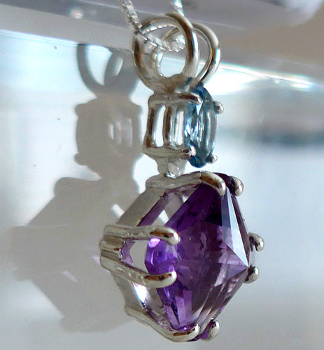 Amethyst Mini Magician Stone Pendant with Oval Aquamarine