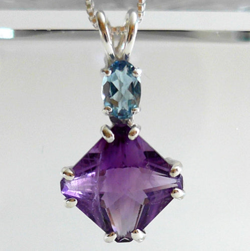 Amethyst Mini Magician Stone Pendant w/Oval Aquamarine