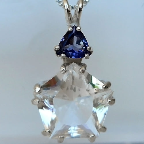 Clear Quartz Star of Venus with Iolite Trillion Gemstone