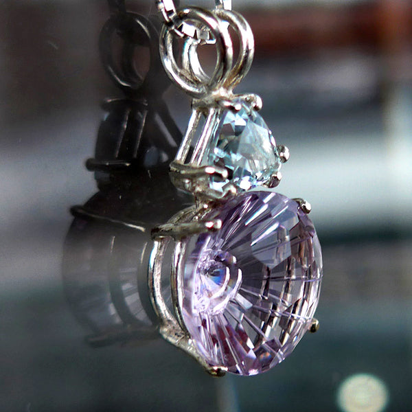 Amethyst Rose de France Super Nova Pendant with Trillion Aquamarine Crown