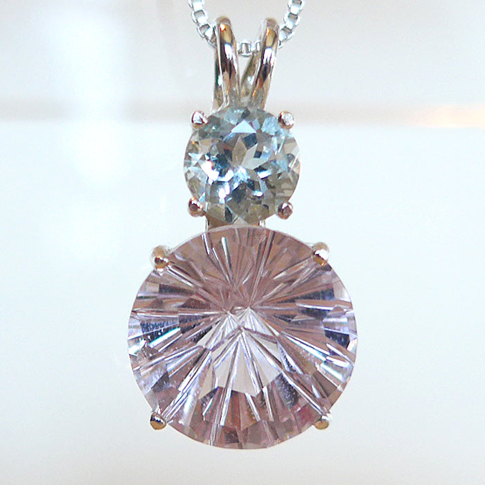 Amethyst Rose de France Super Nova Pendant with Round Aquamarine