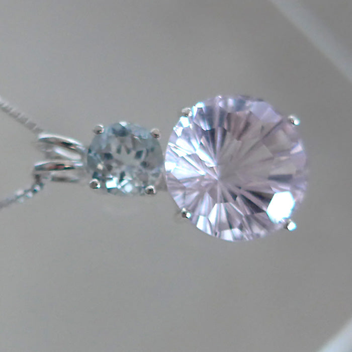 Amethyst Rose de France Super Nova Pendant with Round Aquamarine