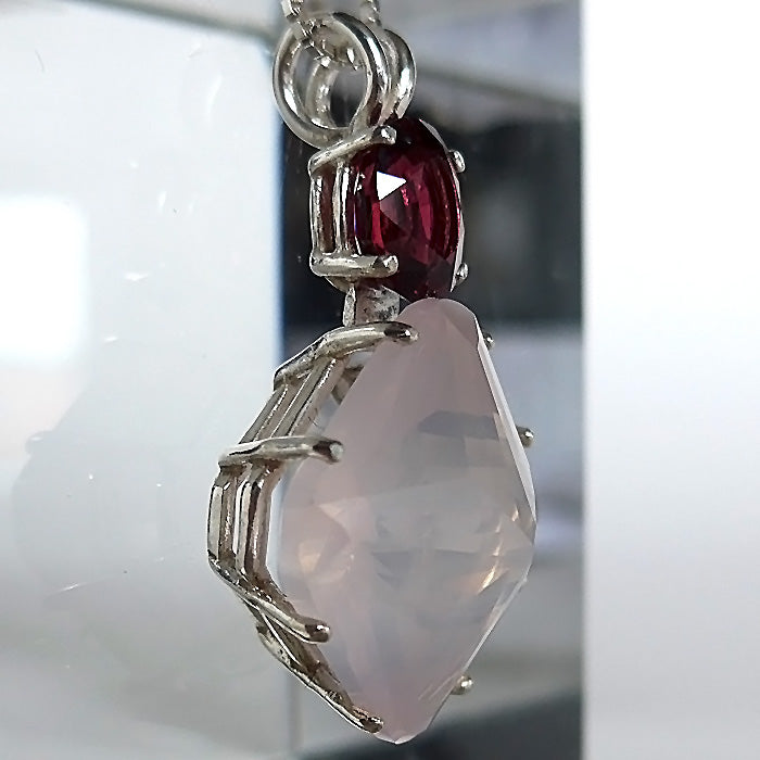 Rose Quartz Large Magician Stone Pendant with Oval Red Spinel