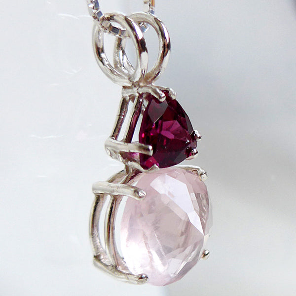 Rose Quartz Mini Radiant Heart with Trillion Rhodolite Garnet